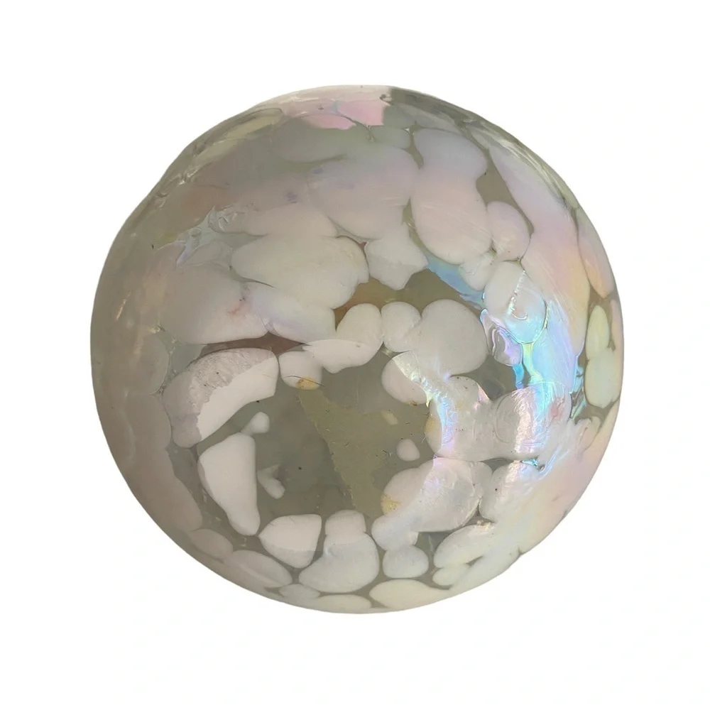 Blown Art Deco Small Glass Bud Vase Iridescent Pearl White and Clear